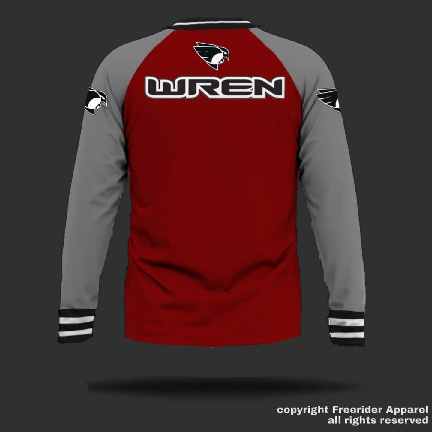 WREN Men's long Sleeve Jersey - Red/Grey Raglan