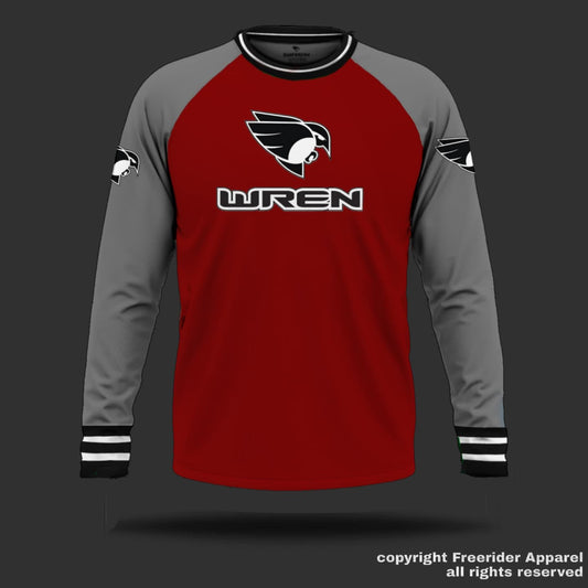 WREN Men's long Sleeve Jersey - Red/Grey Raglan